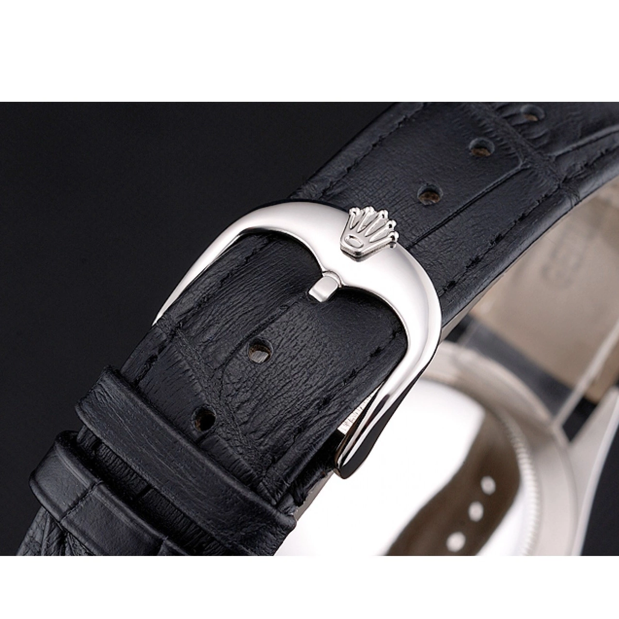 Aaa replica watch Rolex Steel Dial White Strap Stainless Leather Swiss Datejust Black Case 0803